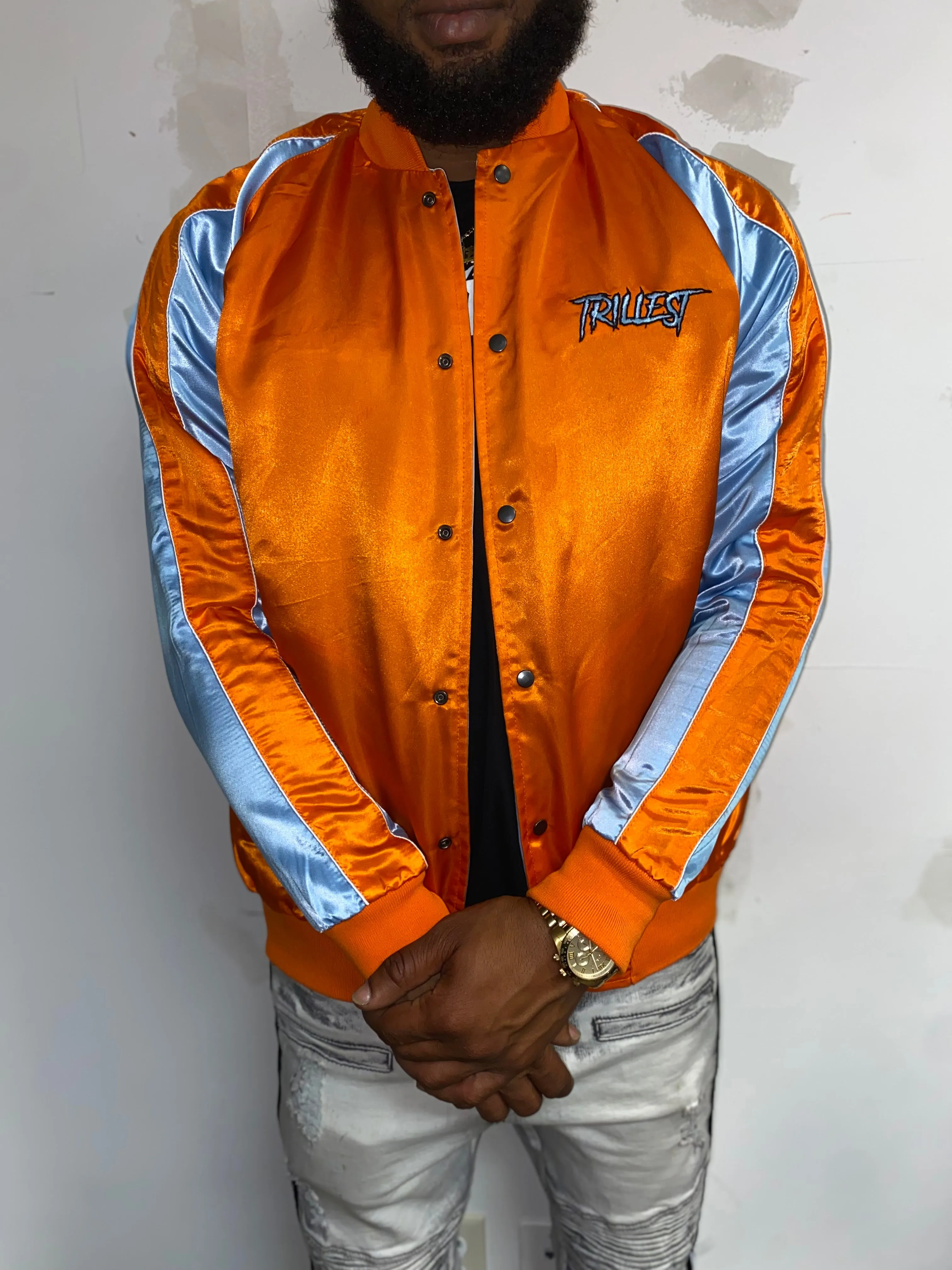 Trillest Reversible Bomber Jacket - Orange/Blue/White