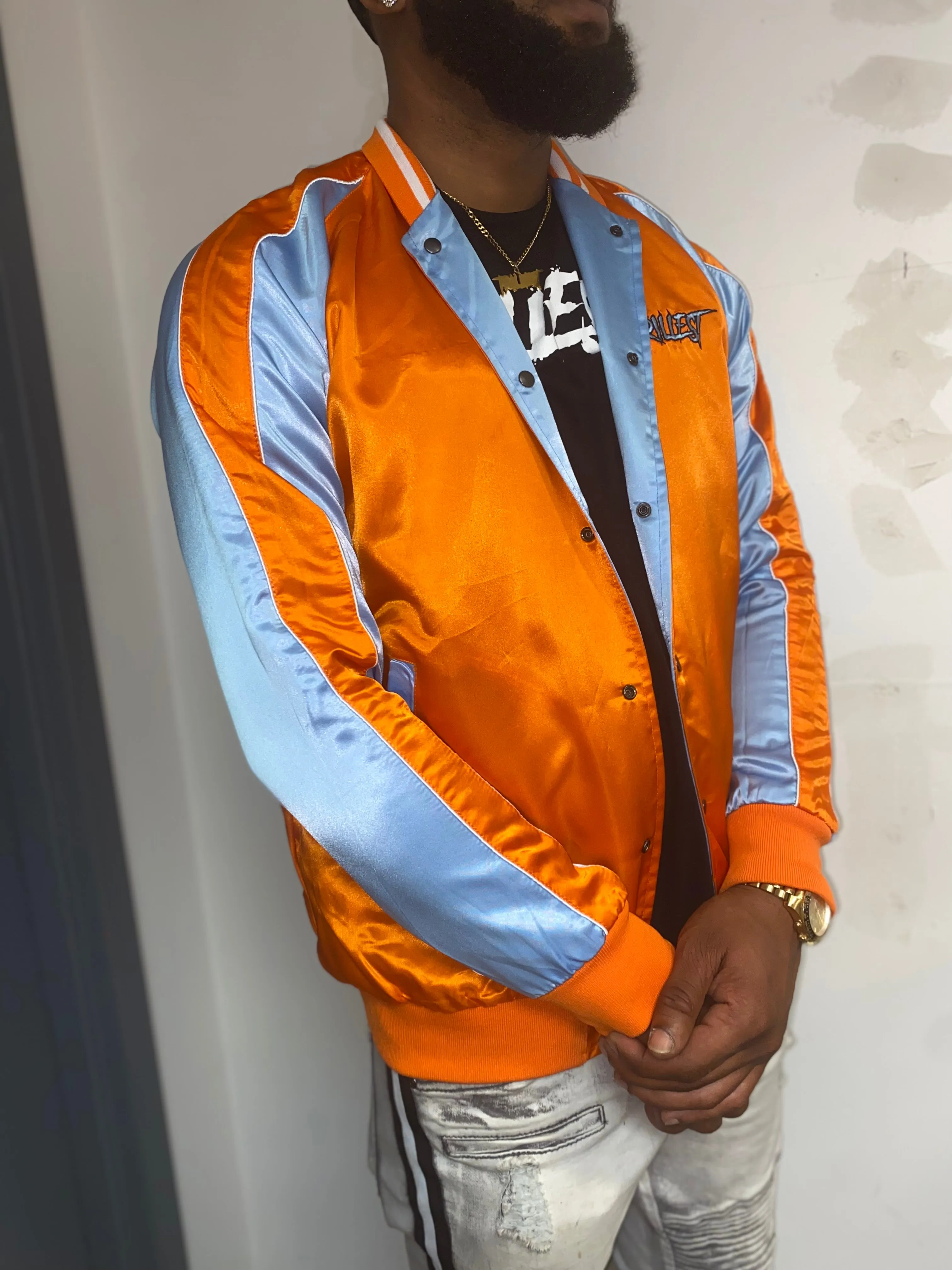 Trillest Reversible Bomber Jacket - Orange/Blue/White