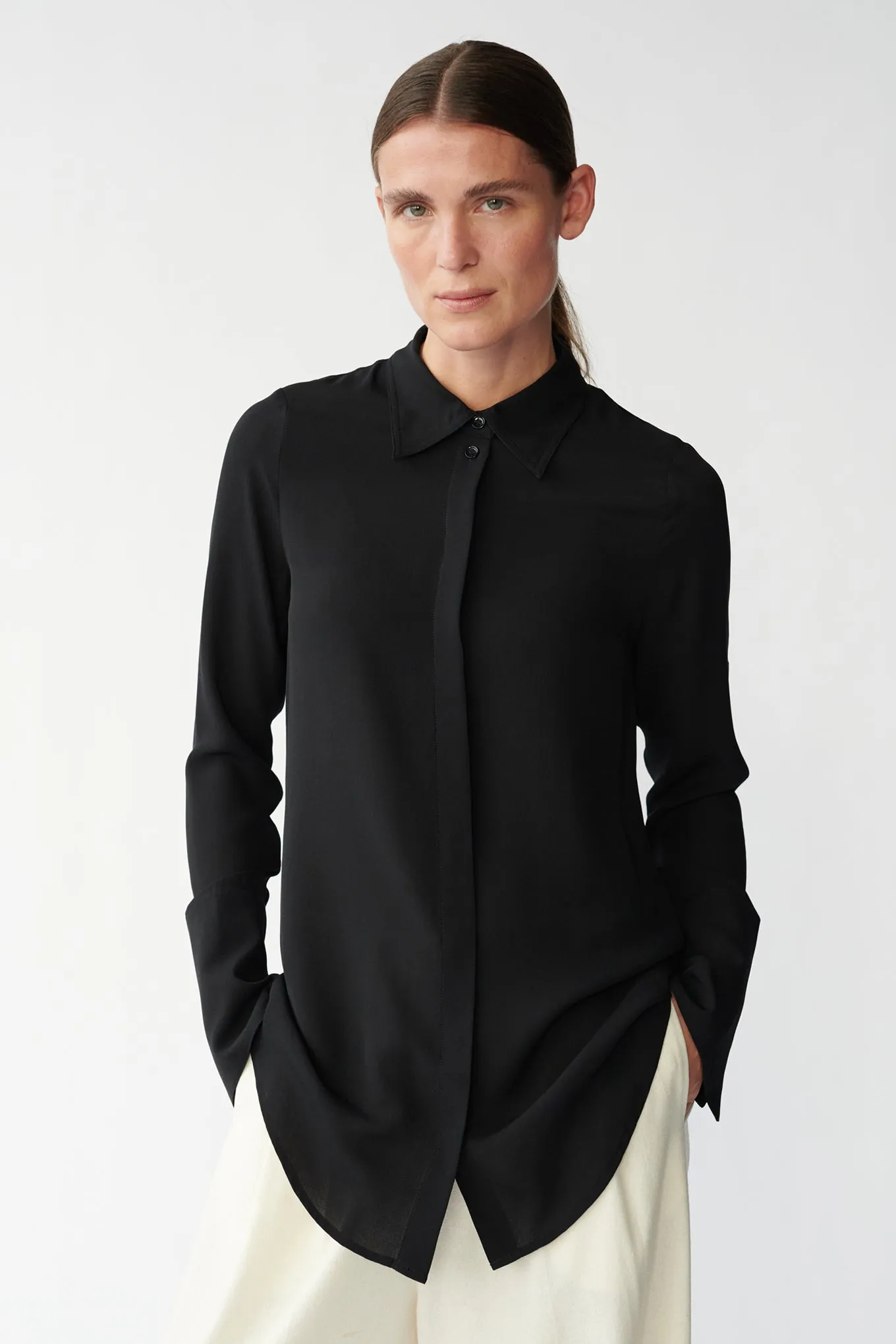 VALENTIN SHIRT - BLACK - SILK GEORGETTE