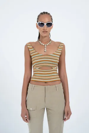 Wide Neck Slit Top in Mini Multi