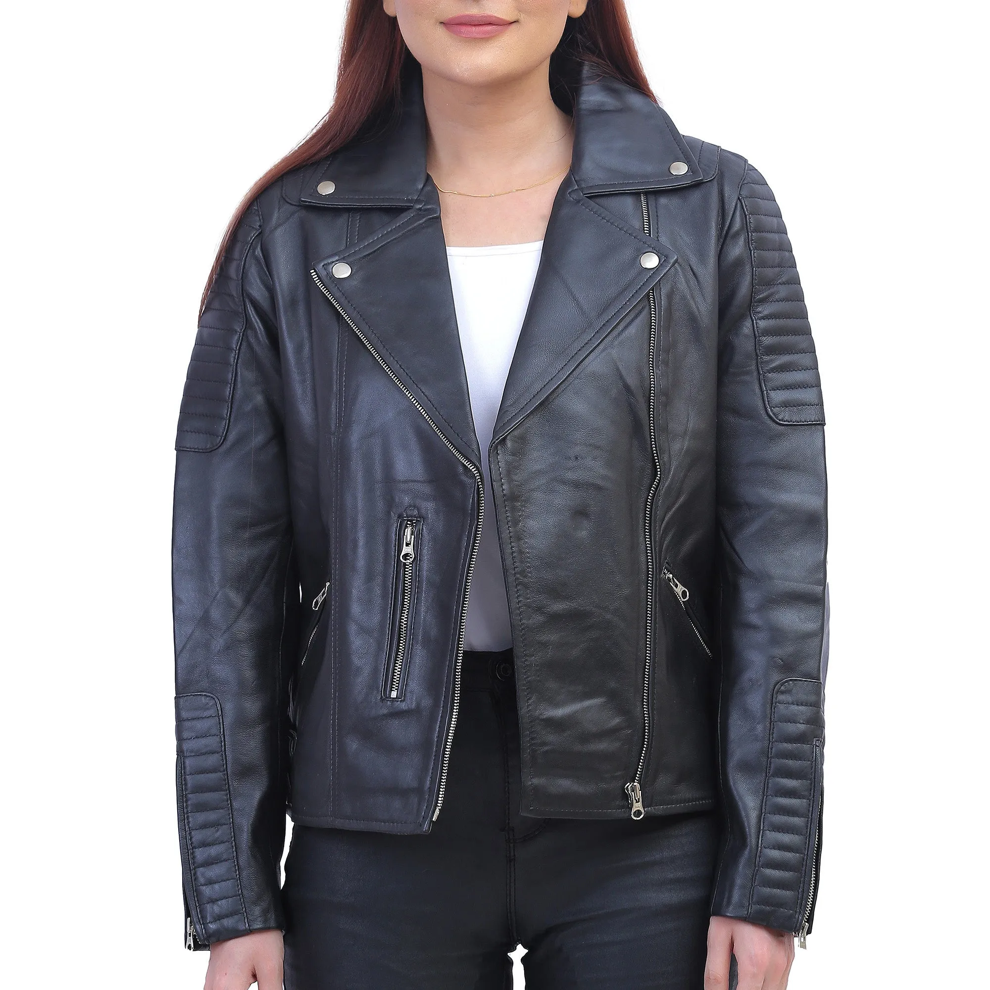 Women Asymmetrical Black Leather Jacket