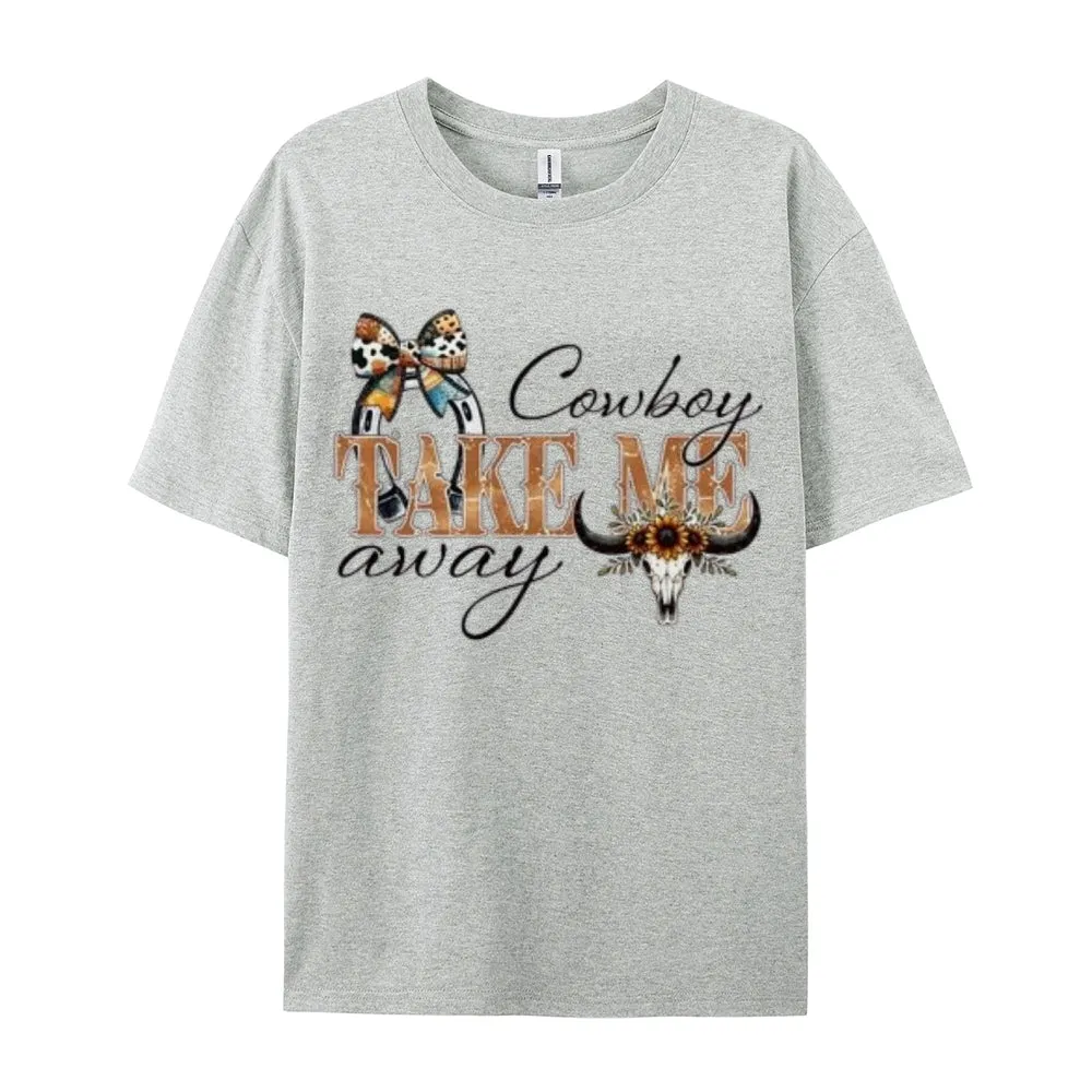 Women Cowboy Take Me Away Print Graphic T-shirt