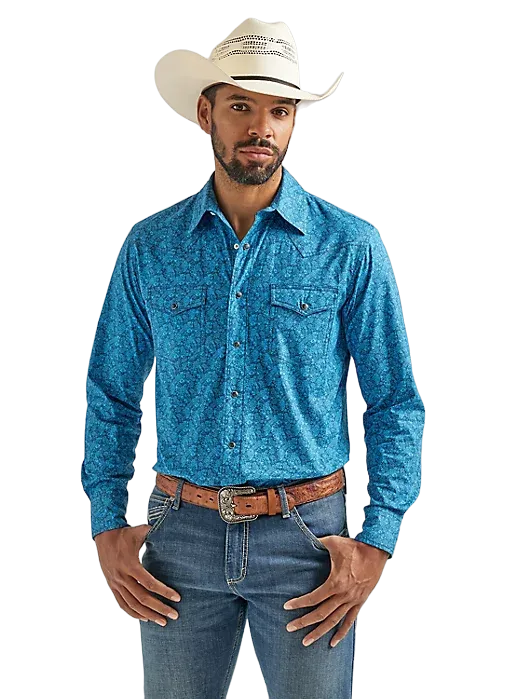 Wrangler Men's 20x Long Sleeve Western Snap Print Shirt