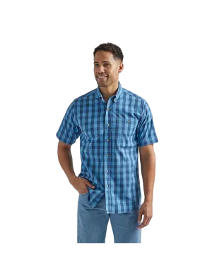 Wrangler Men's Button Down Blue Plaid Shirt