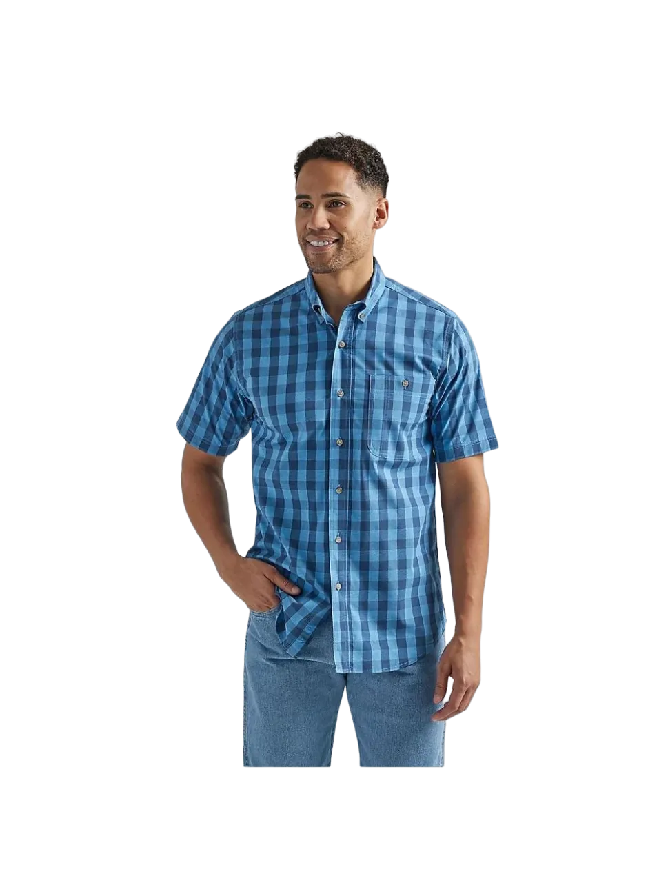 Wrangler Men's Button Down Blue Plaid Shirt