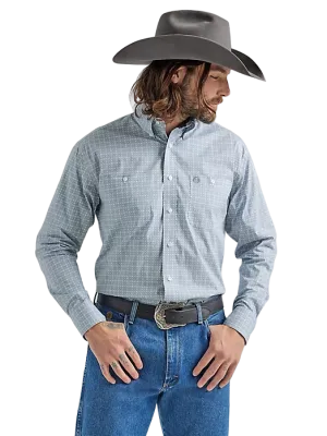 Wrangler Men's George Strait Long Sleeve Two Pocket Button Down Print Grey Shirt